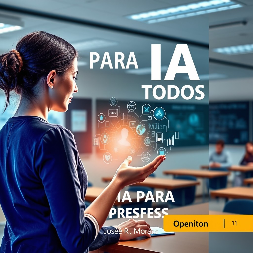 A cover design for an A4 book titled "IA PARA TODOS" and "IA Para Professores" with the subtitle "Volume 1" and the author name "José R C Moraes"