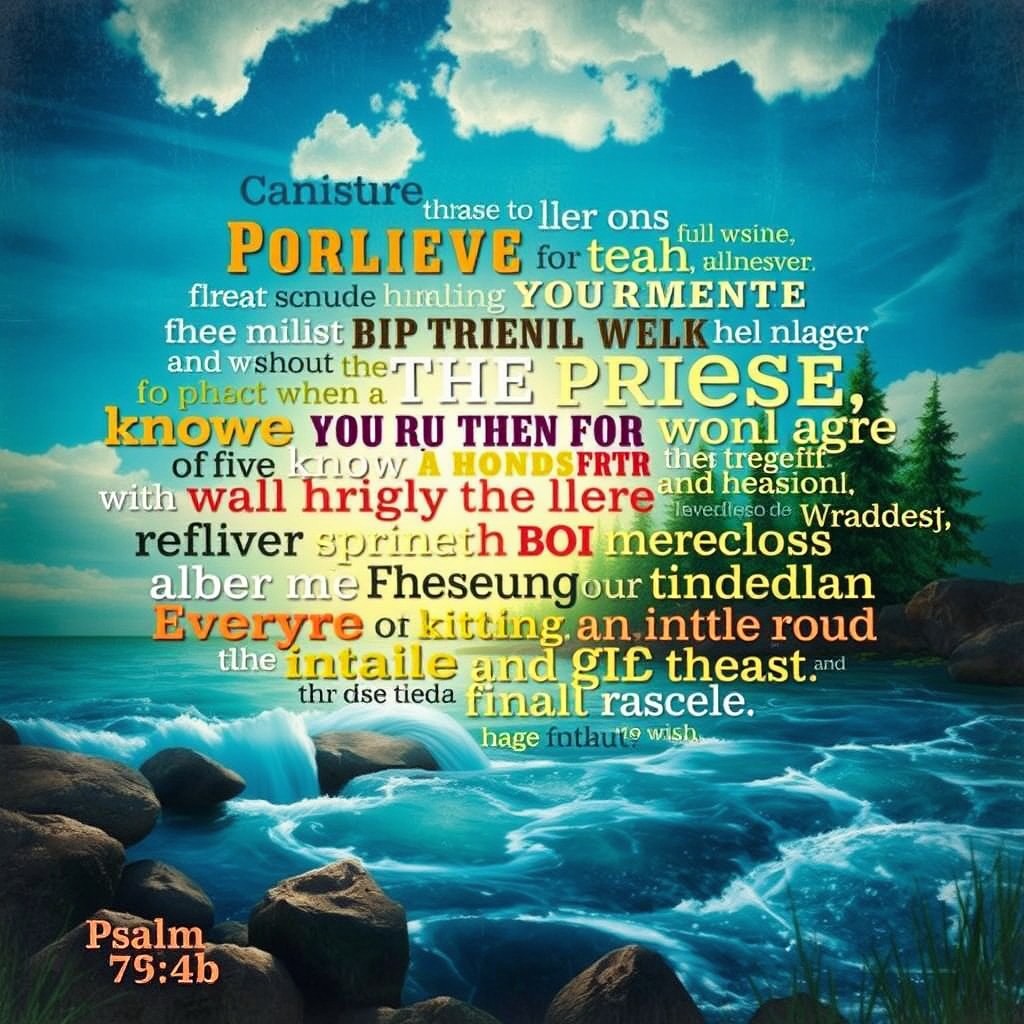 An artistic representation of the text from Psalm 78:4b, created as vibrant word art