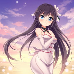 A beautiful anime-style female character, often referred to as a waifu, with long flowing hair, expressive eyes and an inviting smile