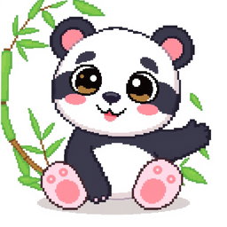 A cute pixel-style panda icon for a profile picture, featuring a cheerful expression, large round eyes, and a playful pose