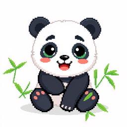 A cute pixel-style panda icon for a profile picture, featuring a cheerful expression, large round eyes, and a playful pose