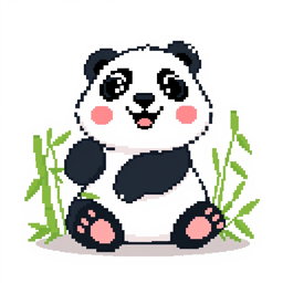 A cute pixel-style panda icon for a profile picture, featuring a cheerful expression, large round eyes, and a playful pose