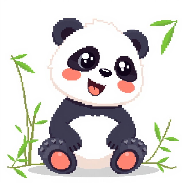 A cute pixel-style panda icon for a profile picture, featuring a cheerful expression, large round eyes, and a playful pose