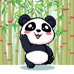 A cute pixel-style panda icon for a profile picture, featuring a joyful expression, large round eyes, and a playful pose