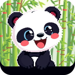 A cute pixel-style panda icon for a profile picture, featuring a joyful expression, large round eyes, and a playful pose