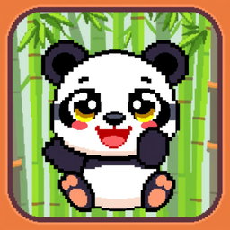 A cute pixel-style panda icon for a profile picture, featuring a joyful expression, large round eyes, and a playful pose