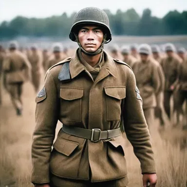 During the historical period of World War II, soldiers wore uniforms of brownish-grey color to camouflage in the battlefield.