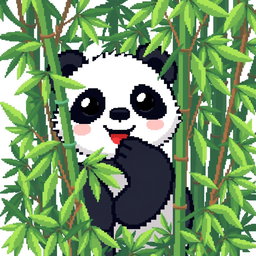 A cute pixel-style panda icon for a profile picture, depicted small and intricately detailed, with a joyful expression and large round eyes
