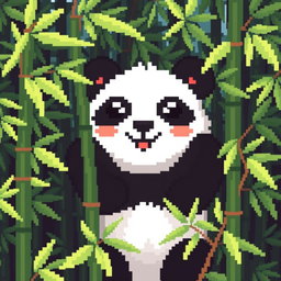 A cute pixel-style panda icon for a profile picture, depicted small and intricately detailed, with a joyful expression and large round eyes