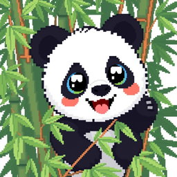 A cute pixel-style panda icon for a profile picture, depicted small and intricately detailed, with a joyful expression and large round eyes