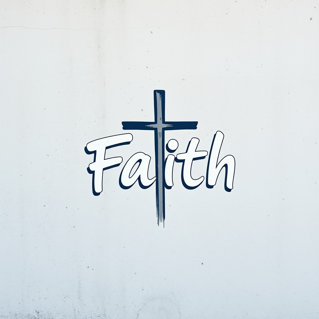 A minimalist graffiti-style artwork with a subtle Christian theme