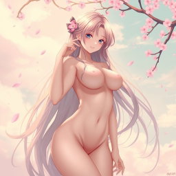 A captivating illustration of a nude anime girl with an artistic and graceful pose, emphasizing the beauty of the human figure