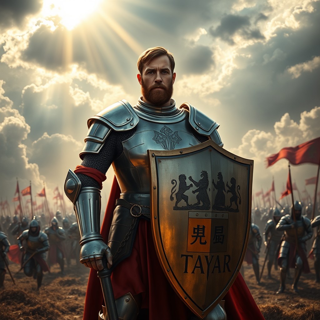 An inspiring image capturing the valor of honor, featuring a noble knight standing resolutely in a battlefield