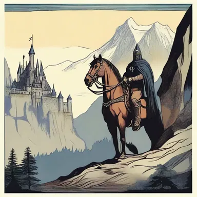 In the land of Eldoria, the mounter bravely climbed the treacherous mountain to reach the enchanted castle and fulfill the prophecy.