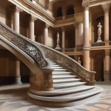 The mounter admired the grand staircase, designed with intricate handrails and adorned with elegant sculptures, as they ascended to the upper levels of the opulent palace.