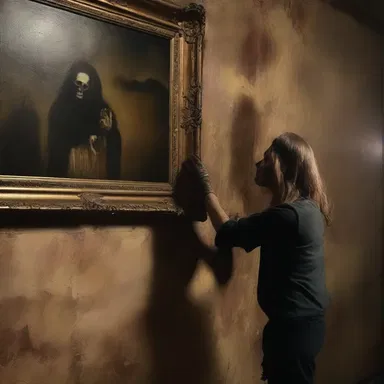 The mounter added a touch of suspense and horror by expertly mounting the eerie paintings in the haunted house.