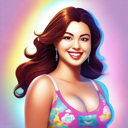 A digital art of an exceptionally attractive and curvaceous young woman