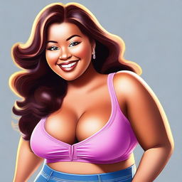 A digital art of an exceptionally attractive and curvaceous young woman