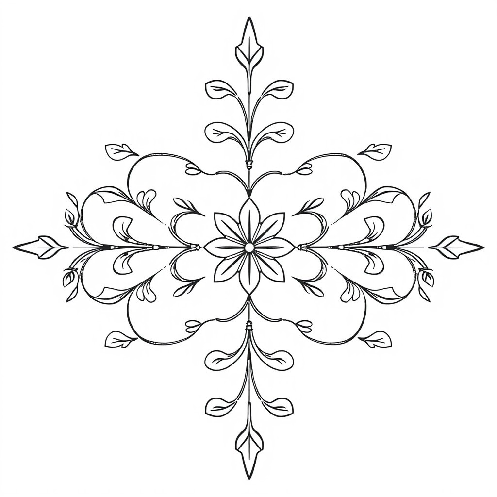 A symmetrical black and white design for embroidery, measuring 18 x 12 cm in landscape format