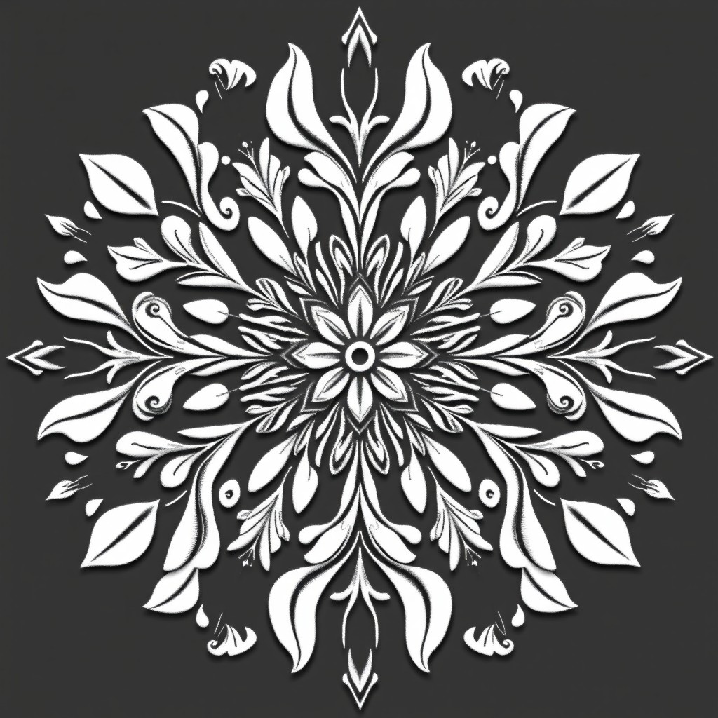 A symmetrical black and white design for embroidery, measuring 18 x 12 cm in landscape format