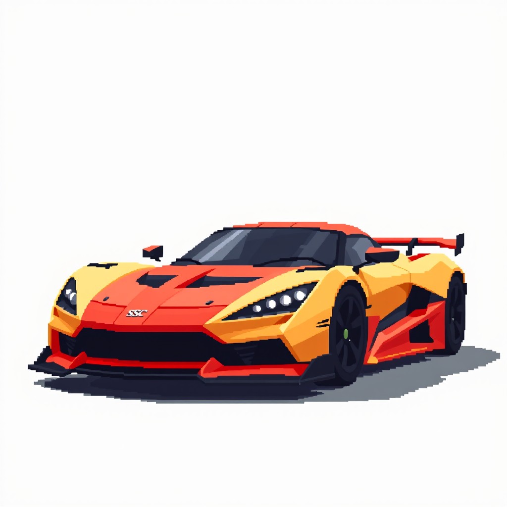 A pixel art representation of a SSC Tuatara Striker sports car set against a plain white background