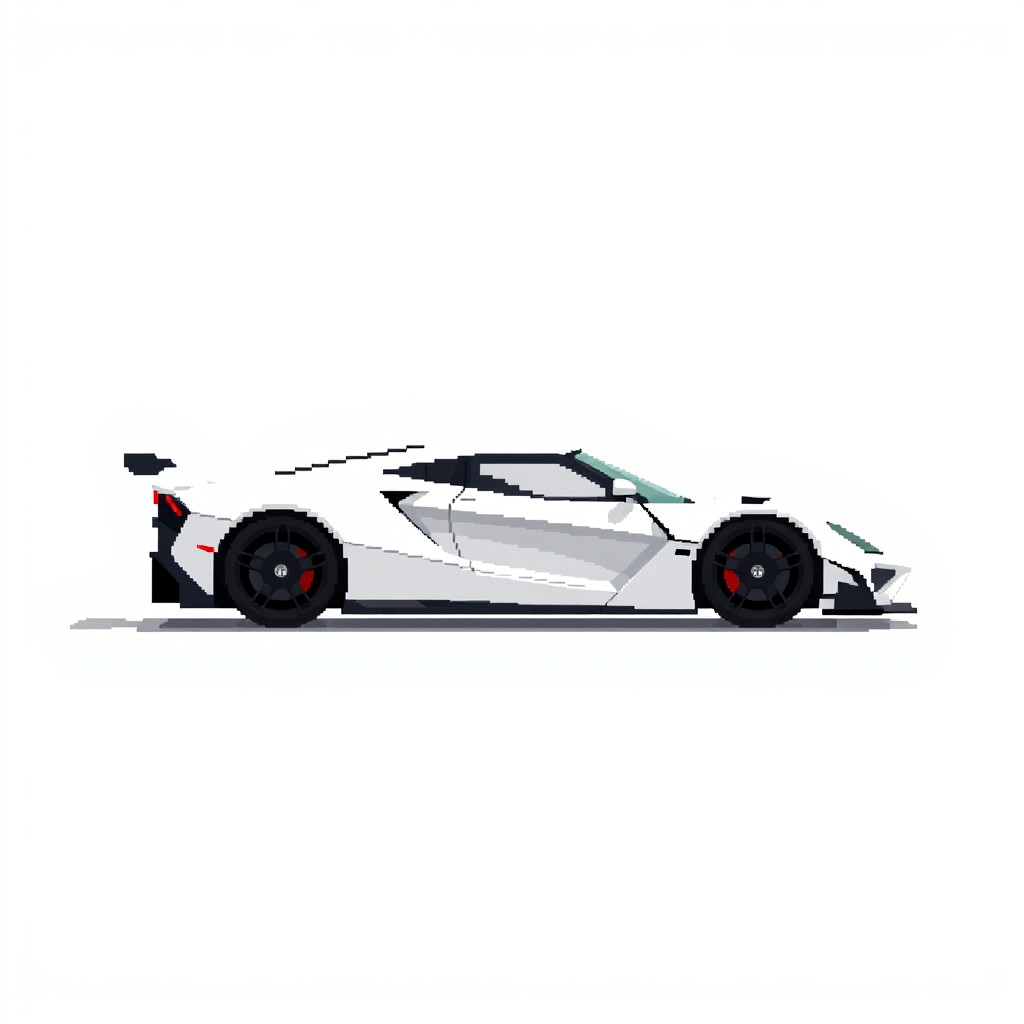 A highly pixelated pixel art representation of a SSC Tuatara Striker sports car positioned against a solid white background