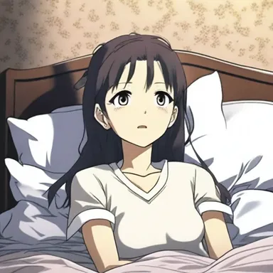 In the anime series, the main character would lie awake in bed, haunted by her past and unable to find peace.