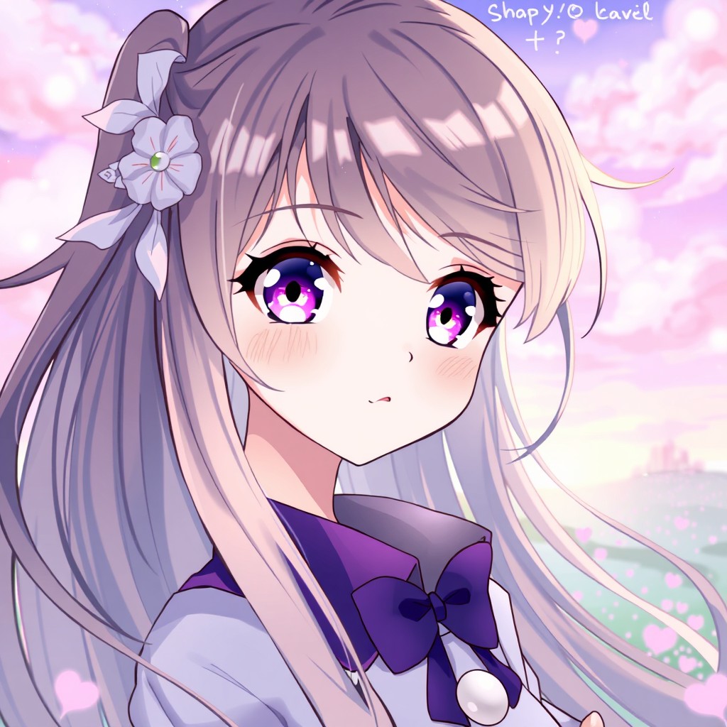 A beautiful anime-style illustration of a girl with long, flowing hair, adorned with a delicate hair accessory