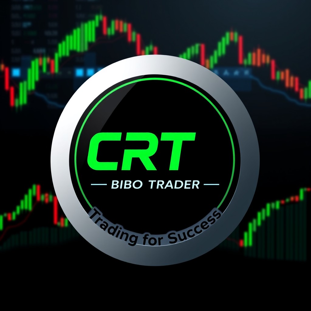 A sleek and professional round logo design featuring the text ‘CRT STRATEGY 'BIBO TRADER' centered in the middle in bold, modern typography