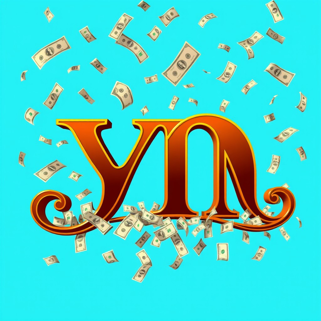 A logo featuring the letters 'YN' artistically designed in a rich brown color with golden accents, set against a vibrant sky blue background