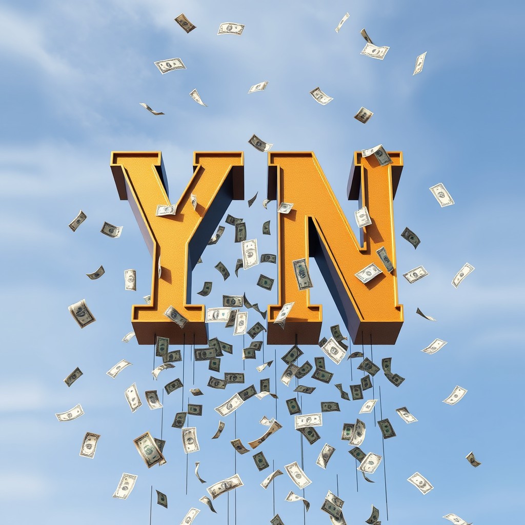The letters 'YN' beautifully written in brown and gold, displayed prominently against a clear sky background