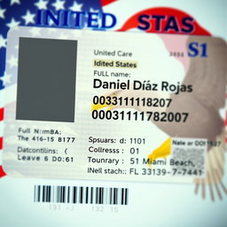 A detailed and realistic identification card for the United States, displaying a modern design