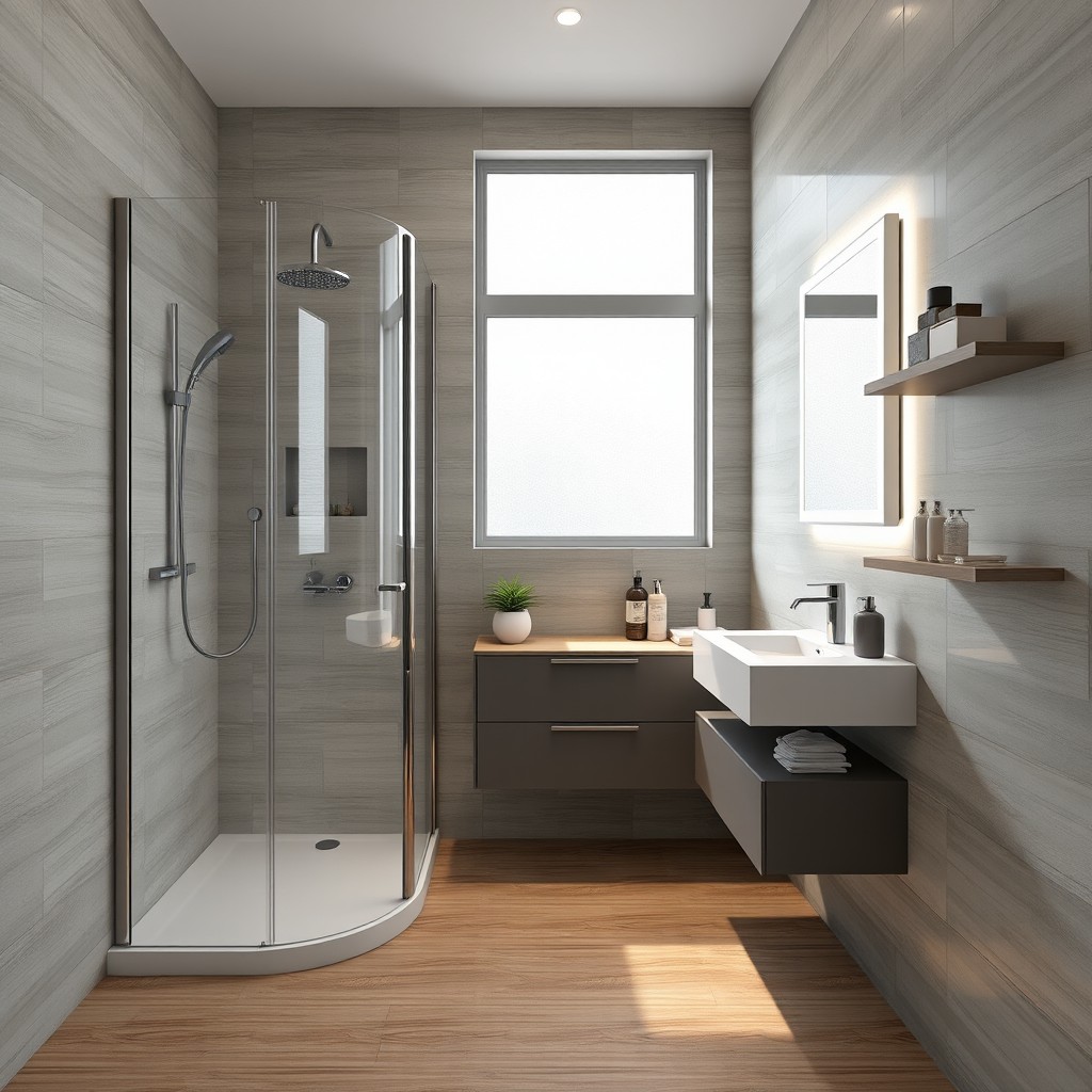 A modern bathroom design measuring 1