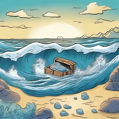In the cartoon, the ocean tide ebb away, revealing a hidden treasure.