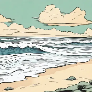 In the comic strip, the waves ebb away, leaving a sense of calm on the deserted beach.
