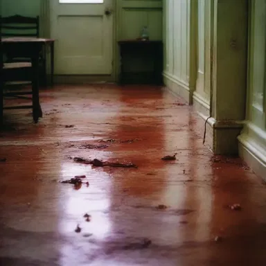 In the horror movie, the blood stains on the floor ebb away as if they were being washed away by an invisible force.