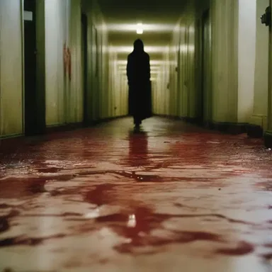 In the horror movie, the blood stains on the floor ebb away as if they were being washed away by an invisible force.