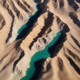 A breathtaking aerial view of Iran, showcasing the diverse landscapes, from the dramatic mountain ranges to the sprawling cities, under the sapphire sky.