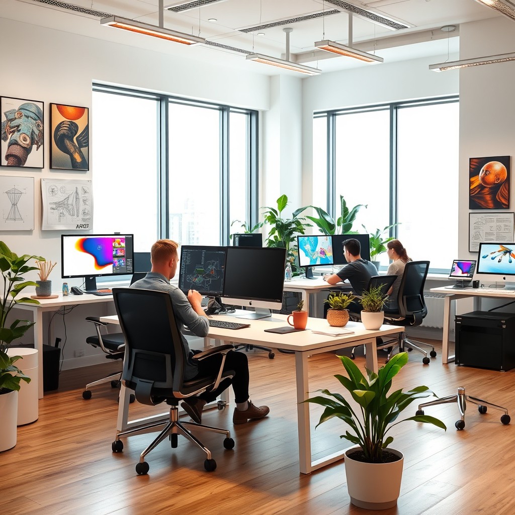 A modern drawing office featuring sleek, contemporary design elements