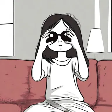 As Sarah watched the horror movie, she covered her eyes with her thumb whenever a scary scene appeared.