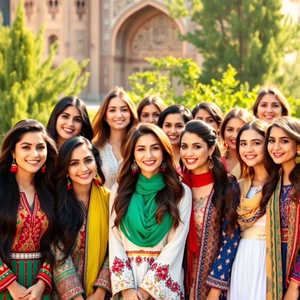 A vibrant group photo of Persian women, showcasing diversity in their traditional and modern clothing styles