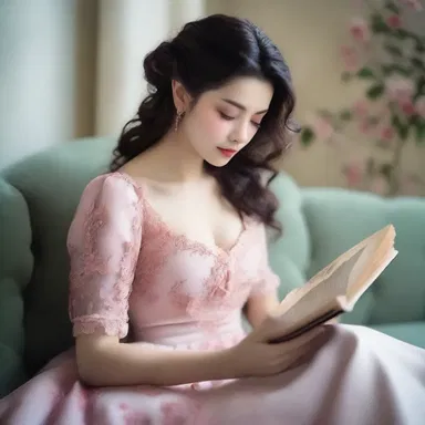 She blushed as she thumbed through the pages of the romantic novel, eagerly devouring each love-filled chapter.