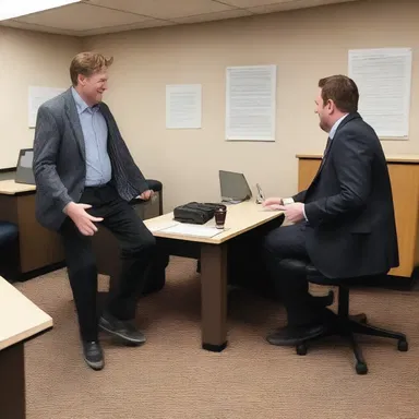 The comedian made a lighthearted joke about office employees moving in lockstep during staff meetings.
