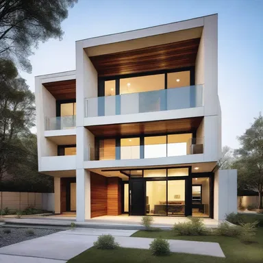 The modern architecture style emphasizes clean lines and lockstep symmetry in its building designs.