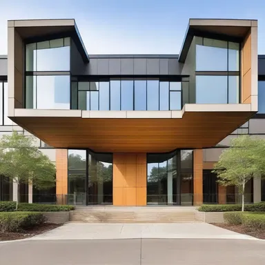 The modern architecture style emphasizes clean lines and lockstep symmetry in its building designs.