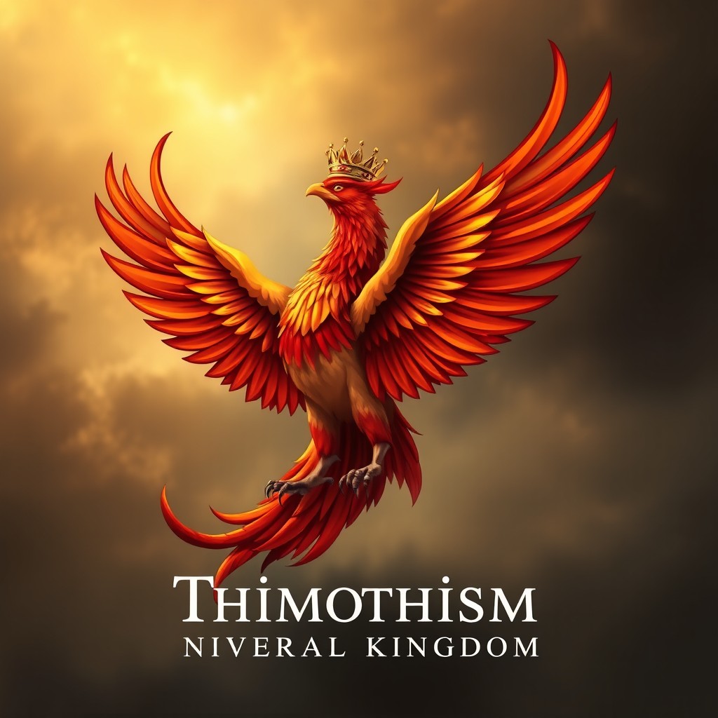 A majestic phoenix with vibrant feathers in shades of red, orange, and gold, symbolizing rebirth and strength