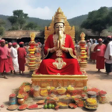 The villagers offered a tribute to their deity in the form of valuable goods and livestock.