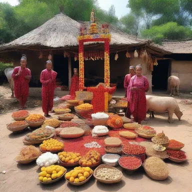The villagers offered a tribute to their deity in the form of valuable goods and livestock.