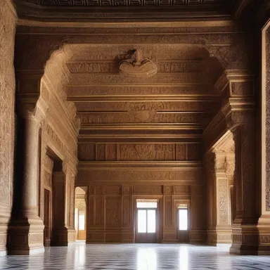 The grand entrance hall of the palace featured intricate carvings and decorations as a tribute to the craftsmanship of the era.