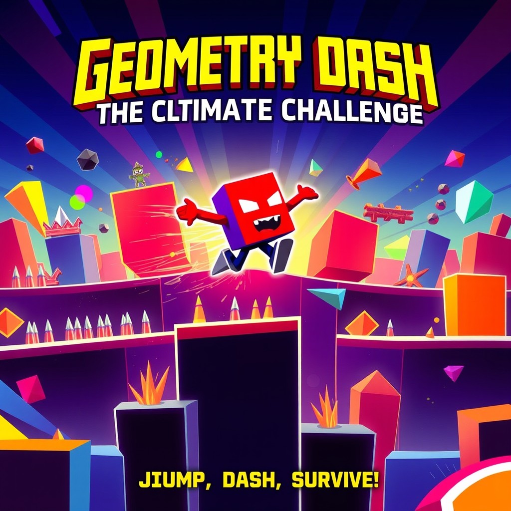 A thrilling movie poster for a fictional 'Geometry Dash' film